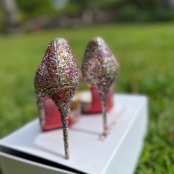 Christian Louboutin Demi You Glitter Peep Toe Pumps - Picture 12 of 16